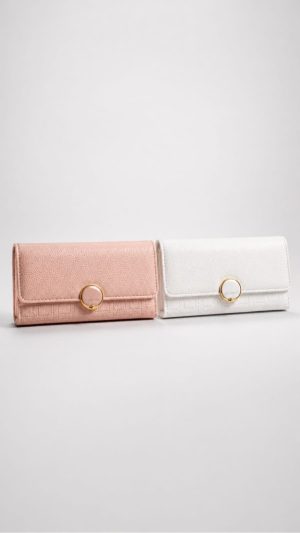 Billetera larga detalle central metálico circular (rosa,blanco)