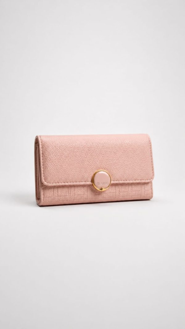 Billetera larga detalle central metálico circular (rosa,blanco)