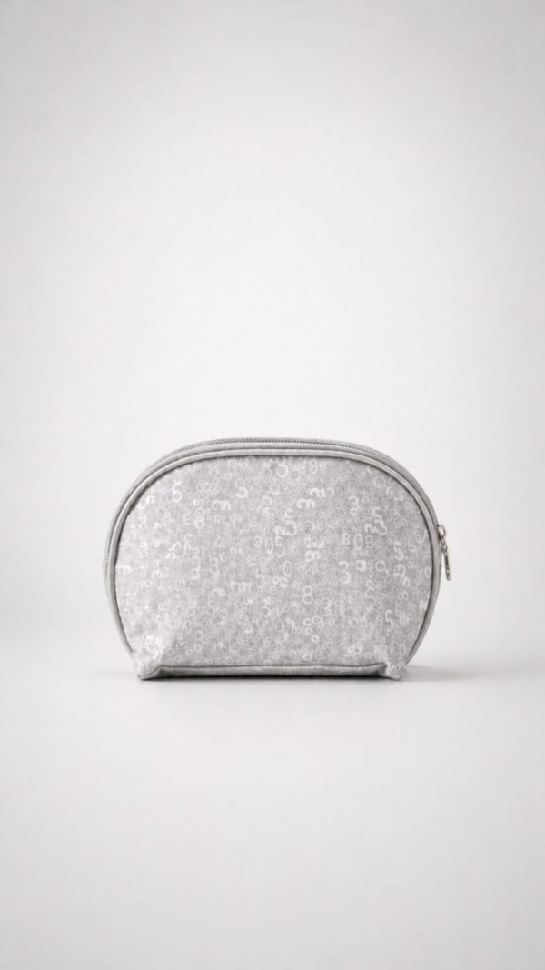 Cosmetiquera semi ovalada relieve numeros (rosa,gris,blanco perla)
