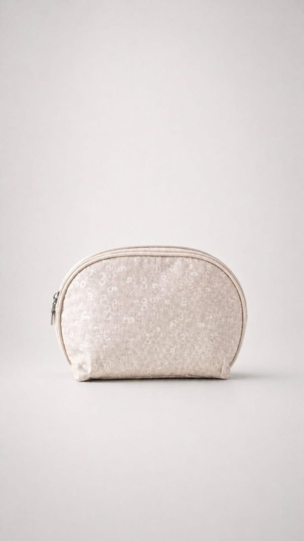 Cosmetiquera semi ovalada relieve numeros (rosa,gris,blanco perla)