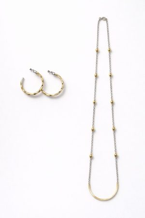Juego cadena arete bicolor dorado/plateado