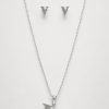 Juego cadena arete letra diseño con mariposa plateado (N,V)