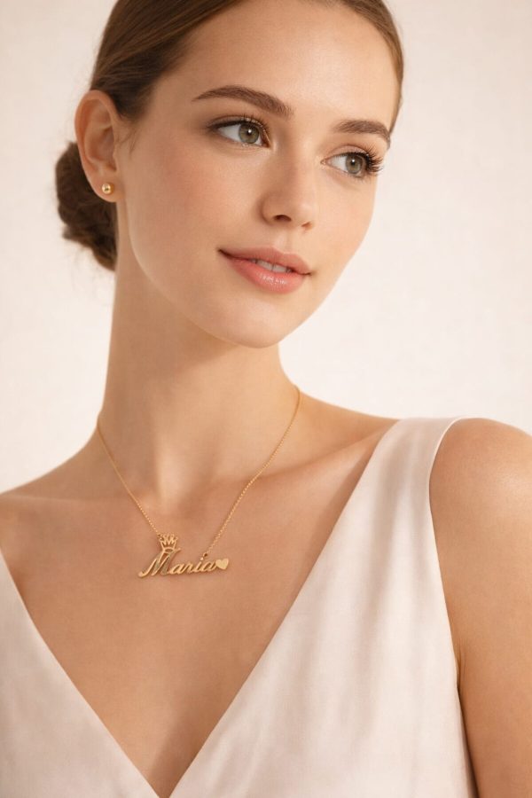 Juego cadena arete dije personalizado dorado (Valeria,Victoria,Maria)