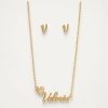 Juego cadena arete dije personalizado dorado (Valeria,Victoria,Maria)