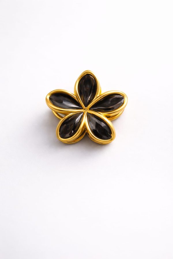Vincha forma flor cristal tonos neutros (negro,blanco cristal,dorado miel)