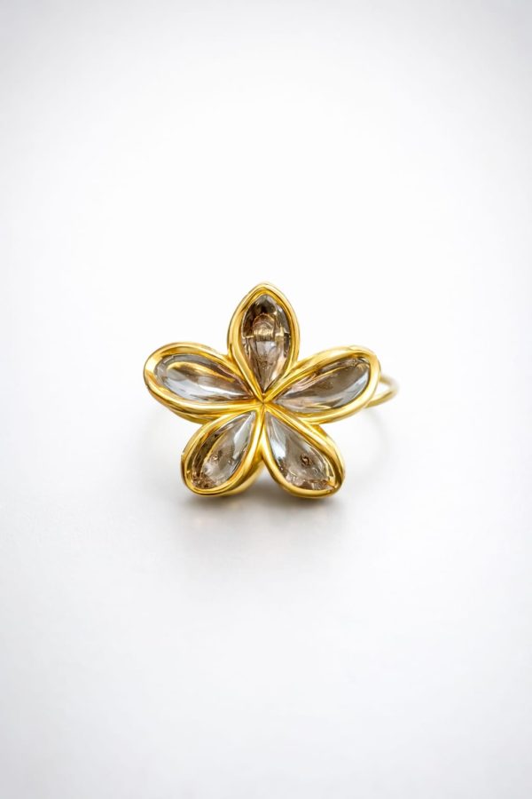 Vincha forma flor cristal tonos neutros (negro,blanco cristal,dorado miel)
