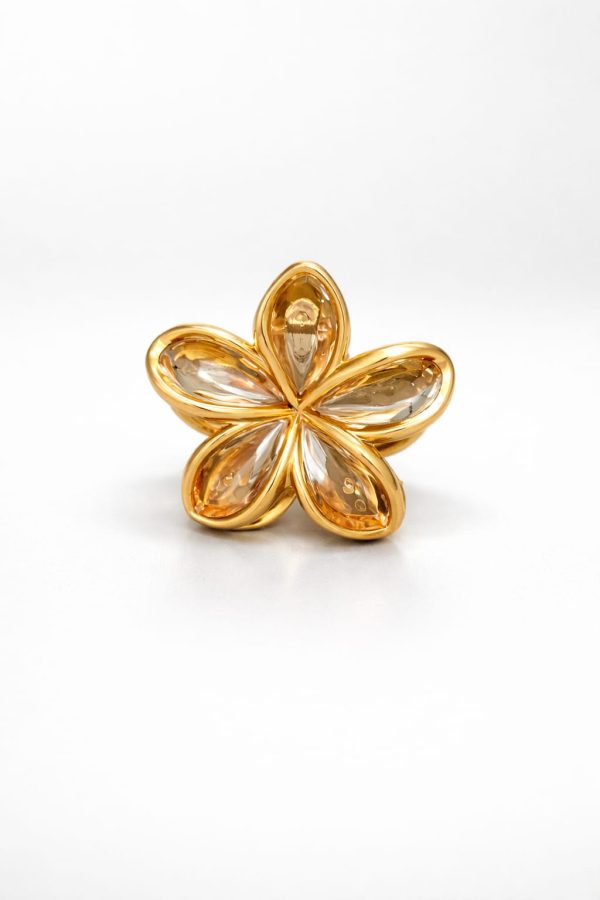 Vincha forma flor cristal tonos neutros (negro,blanco cristal,dorado miel)