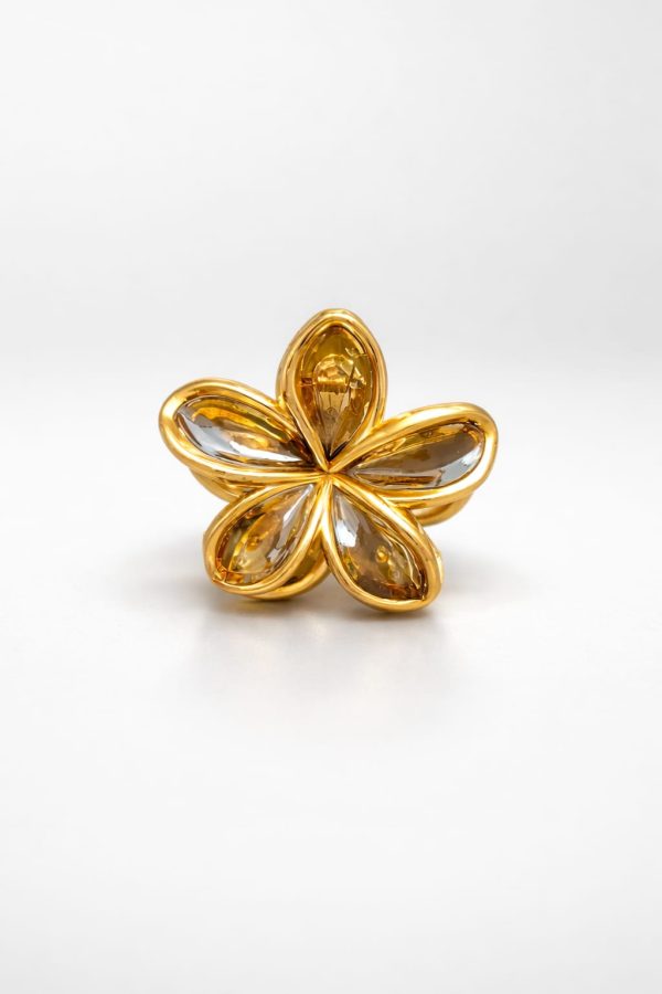 Vincha forma flor cristal tonos neutros (negro,blanco cristal,dorado miel)