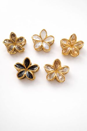 Vincha forma flor cristal tonos neutros (negro,blanco cristal,dorado miel)
