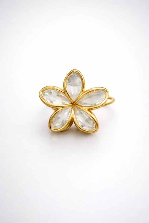 Vincha forma flor cristal tonos neutros (negro,blanco cristal,dorado miel)