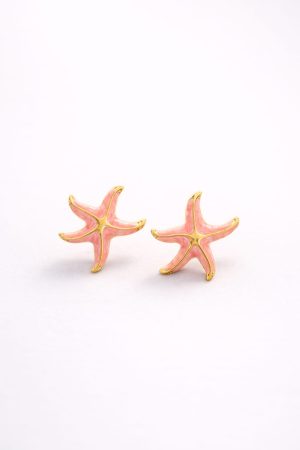 Arete estrella rosada bordes dorada