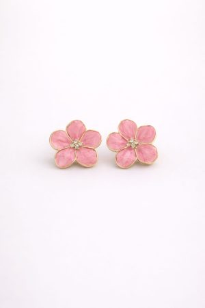 Arete flor rosado marmoleado bordes dorados