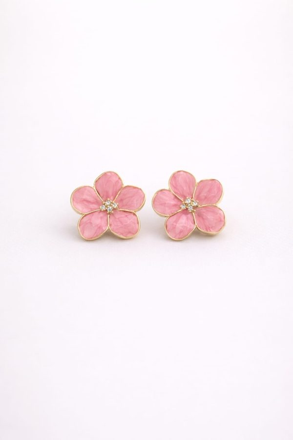 Arete flor rosado marmoleado bordes dorados