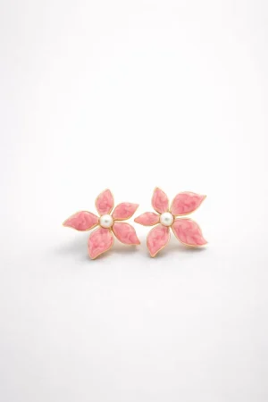 Arete flor perla rosado dorado