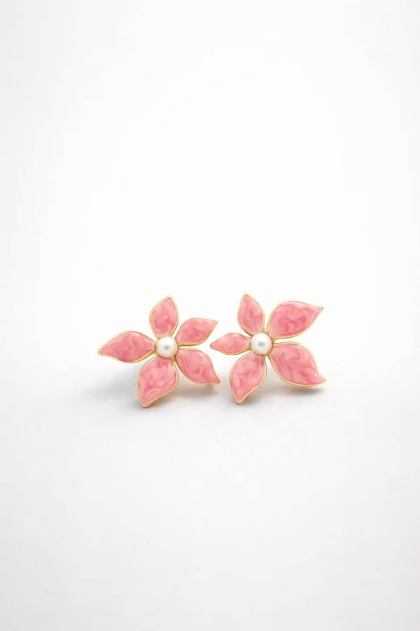 Arete flor perla rosado dorado