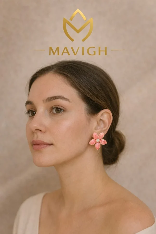 Arete flor perla rosado dorado
