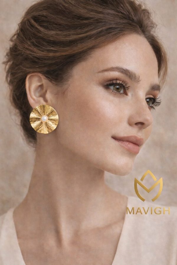 Arete flor redonda perla dorado