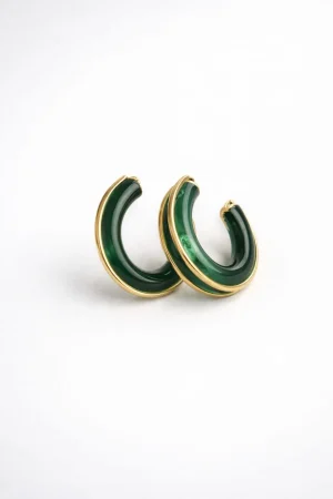 Arete argolla verde bordes dorados