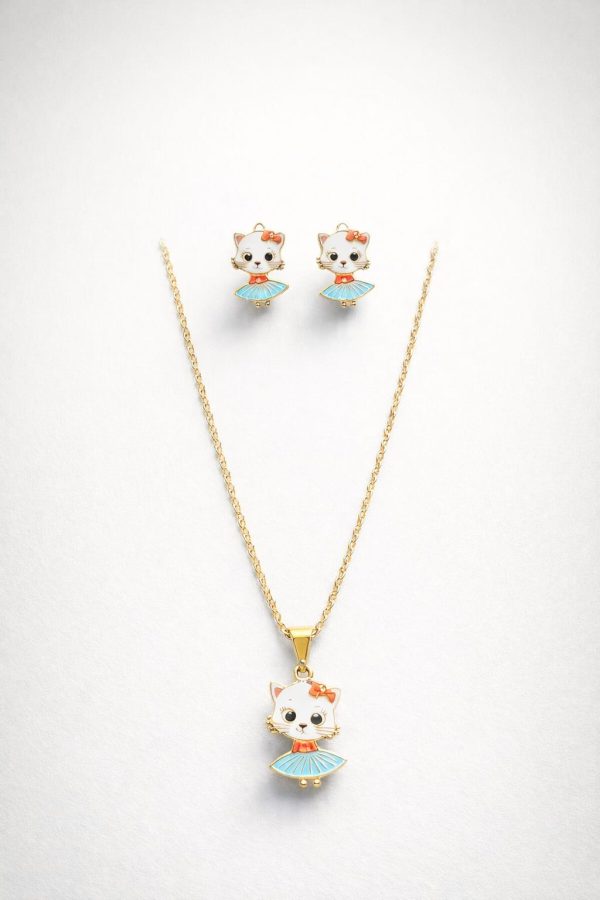 Juego cadena arete gato dorado
