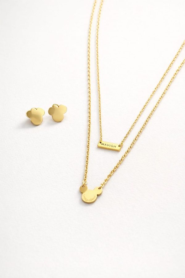 Juego cadena arete micky mouse dorado