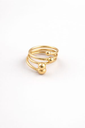 Anillo diseño en bandas esfera golfi dorado