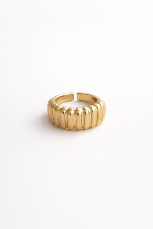 Anillo ancho diseño líneas verticales golfi dorado