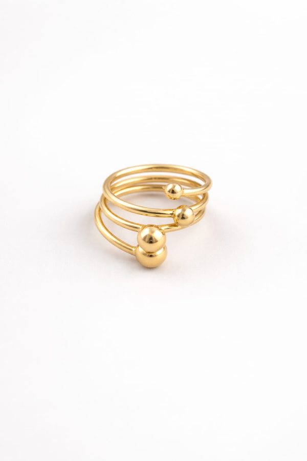Anillo diseño en bandas esfera golfi dorado