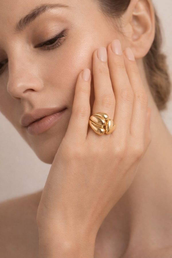 Anillo diseño triple gota golfi dorado