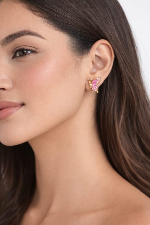 Arete mariposa relieve dorada (morado,celeste)