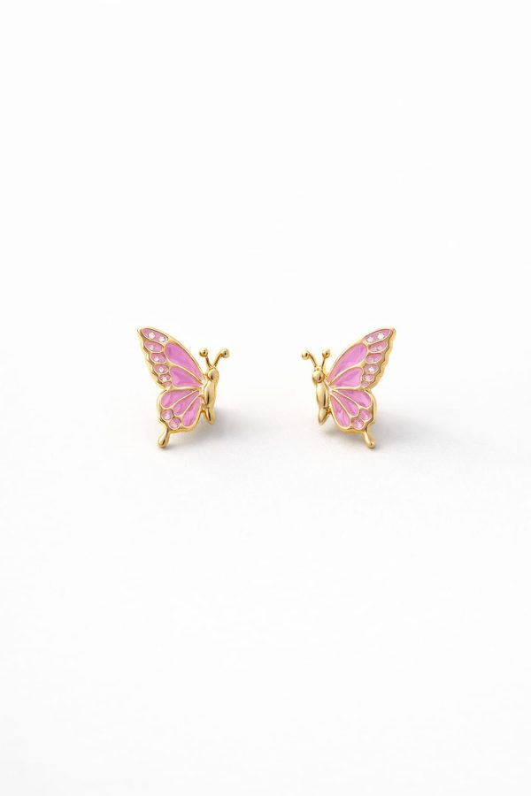 Arete mariposa relieve dorada (morado,celeste)