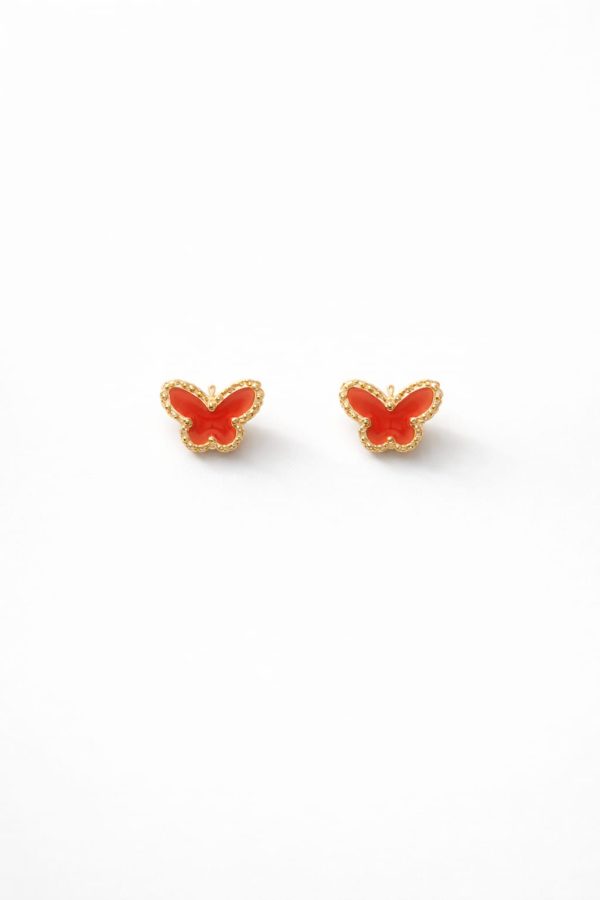 Arete mariposa roja bordes dorado