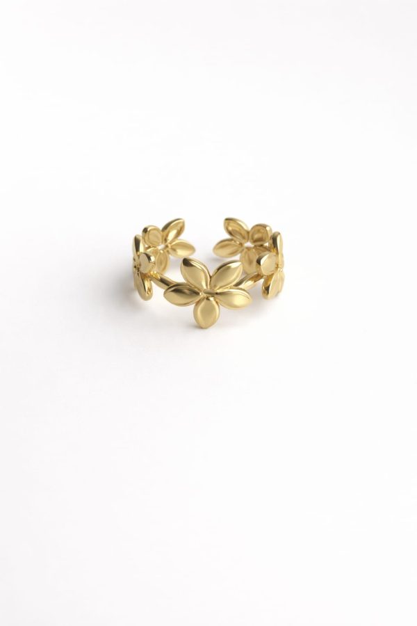 Anillo cadena flores golfi dorado