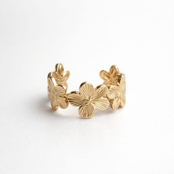 Anillo diseño flores relieve golfi dorado