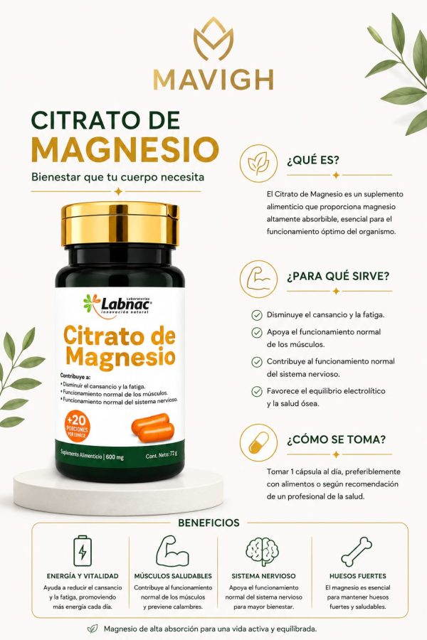 Citrato de magnesio (100 capsulas) 600mg Labmac