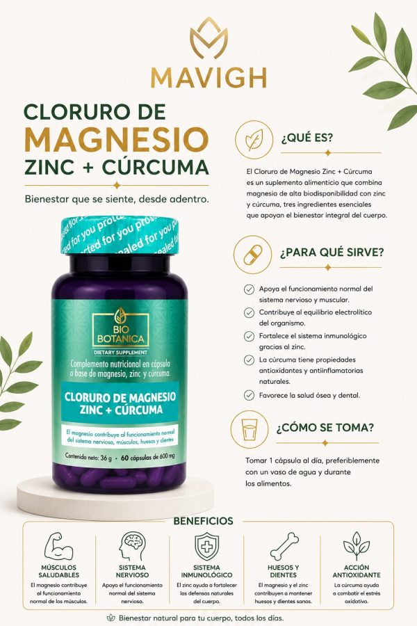 Cloruro de magnesio zinc + curcuma 36 g (60 capsulas) Bio Botanica