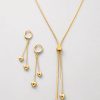 Juego cadena arete diseño corazon ajustable dorado