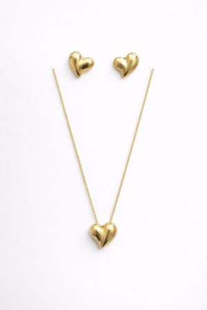Juego cadena arete diseño corazon efecto 3D