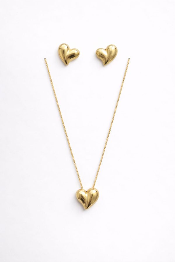 Juego cadena arete diseño corazon efecto 3D