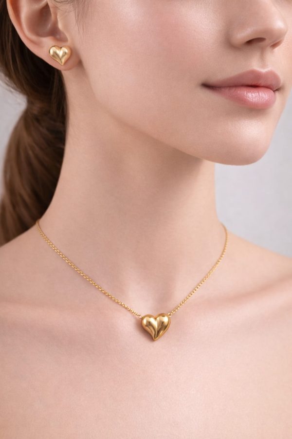 Juego cadena arete diseño corazon efecto 3D
