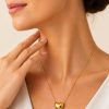 Juego cadena arete diseño corazon inflado dorado