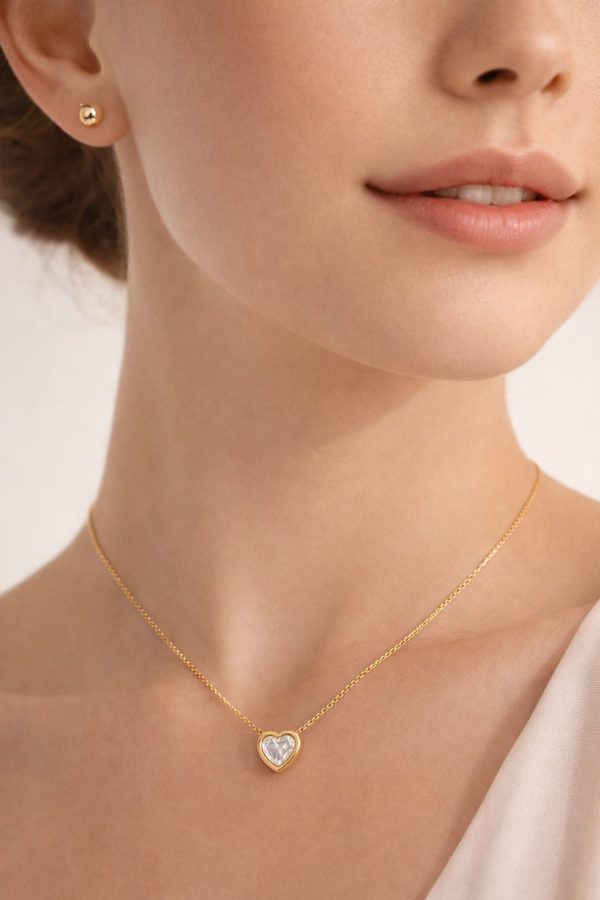 Juego cadena arete corazon pequeño (diamante,verde)