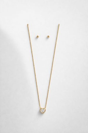 Juego cadena arete corazon pequeño (diamante,verde)