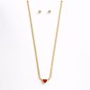 Juego cadena arete corazon rojo dorado