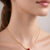 Juego cadena arete corazon rojo dorado