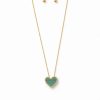 Juego cadena arete diseño corazon verde dorado