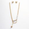 Juego cadena arete diseño perlas colgante mariposa dorado