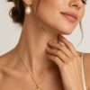 Juego cadena arete perla orgánica dorado