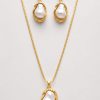 Juego cadena arete perla orgánica dorado