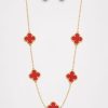 Juego cadena arete diseño varios trebol color rojo dorado