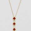 Juego cadena arete triple trébol rojo dorado
